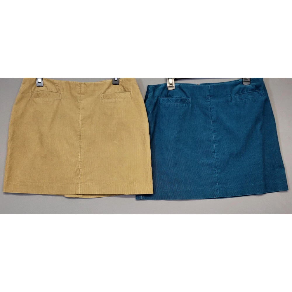 Old Navy Skirts Womens 12 Corduroy Tan Khaki Teal Mini Zip Back Pockets Lot of 2